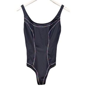 LIDEA Swim Black with Rainbow Piping Slimming One Piece Swimsuit D-Cup Size 10